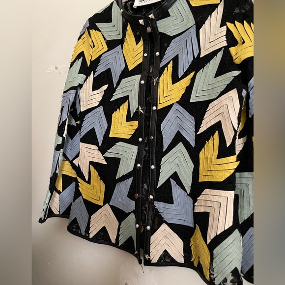 NWOT Caban Romantic Luxury Made in Italy Leather X mesh Coat - Picture 6 of 16